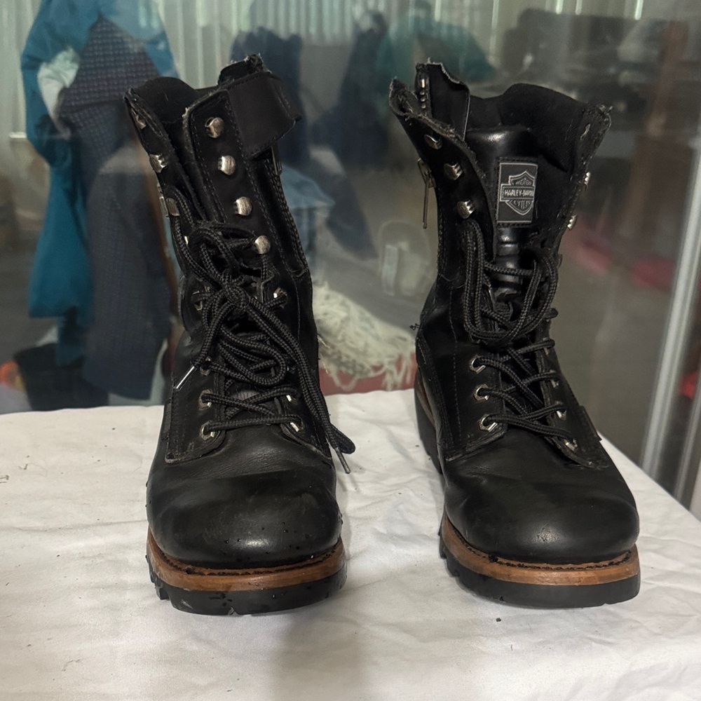Harley-Davidson Men's Black Leather Lace-Up Boots Used